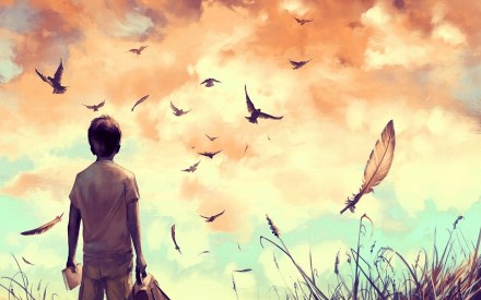 amine-drawing-art-boy-birds-feathers-nature-alone-field